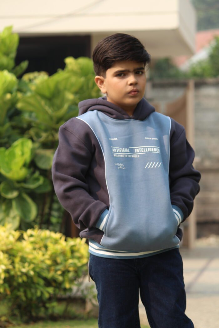 Tow-Tone Blue Kids Hoodie BHDE-432 B GREY